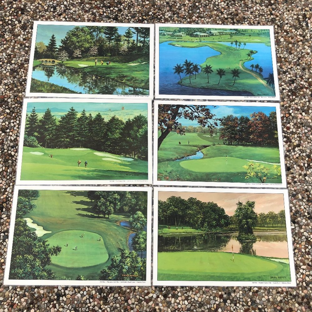 Vintage Brian Harper Laminated Placemats Golf Courses Country Clubs Set Of 6